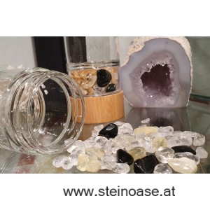 Glasflasche mit Citrin + Onyx + Bergkristall